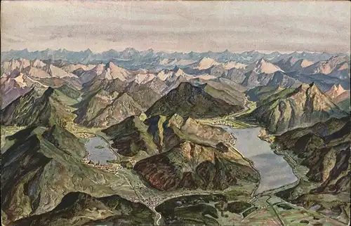 Schliersee und Tegernsee Gebirgs Panorama Kat. Schliersee