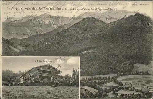 Schliersee Schliersbergalm mit Blick auf Jaegerkamp Rotwand Aiplspitze Miesing Kat. Schliersee