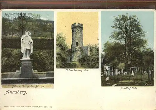 Annaberg-Buchholz Erzgebirge Friedhofslinde Schreckenbergruine Johann Georg der Baertige / Annaberg /Erzgebirgskreis LKR