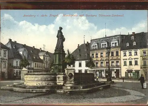 Annaberg-Buchholz Erzgebirge Marktplatz Barbara Uttmann-Denkmal / Annaberg /Erzgebirgskreis LKR