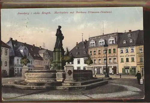 Annaberg-Buchholz Erzgebirge Marktplatz Barbara Uttmann-Denkmal / Annaberg /Erzgebirgskreis LKR