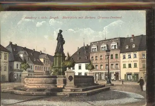 Annaberg-Buchholz Erzgebirge Marktplatz Barbara Uttmann-Denkmal / Annaberg /Erzgebirgskreis LKR