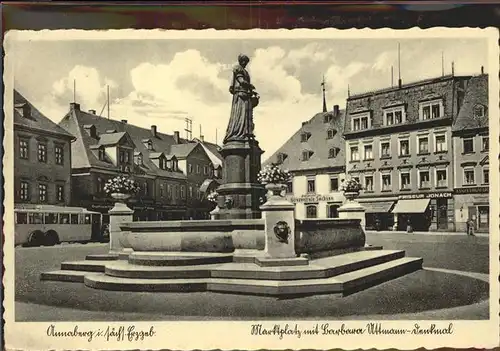 Annaberg-Buchholz Erzgebirge Marktplatz Barbar Uttmann-Denkmal / Annaberg /Erzgebirgskreis LKR