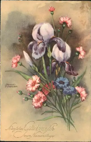Petersen Hannes Namenstag Blumen  Kat. Kuenstlerkarte