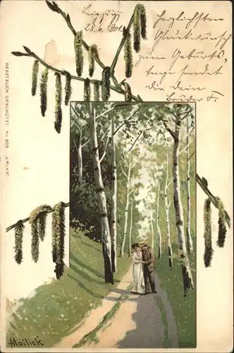 Mailick Erika Nr. 603 Paar Spaziergang Wald  Kat. Kuenstlerlitho