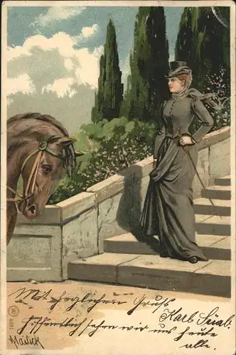 Mailick Nr. 4831 Pferd Frau  Kat. Kuenstlerlitho