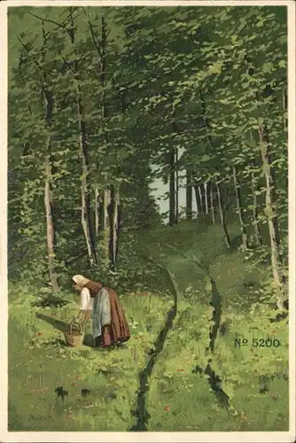 Mailick Nr. 5200 Wald Frau  Kat. Kuenstlerlitho