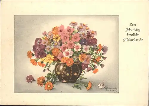 Petersen Hannes Nr. 3338 Geburtstag Blumen  Kat. Kuenstlerkarte