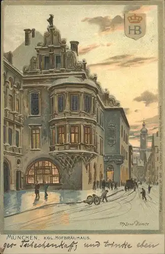 Diemer Zeno Litho Nr. 1040 Muenchen Hofbraeuhaus  Kat. Kuenstlerkarte