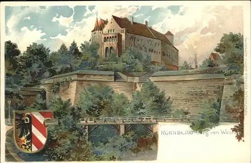 Martin Hermann Litho Nuernberg Burg Wappen  Kat. Kuenstlerkarte