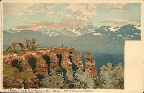 Diemer Zeno Litho Nr. 1364 Roemischen Ruinen Sermione Gardasee Kat. Kuenstlerkarte