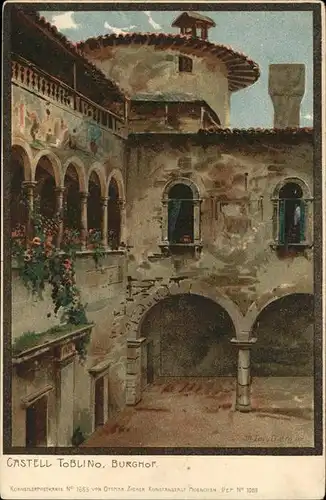 Diemer Zeno Litho Nr. 1665 Castell Toblino Burghof  Kat. Kuenstlerkarte
