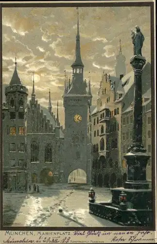 Diemer Zeno Litho Nr. 1042 Muenchen Marienplatz  Kat. Kuenstlerkarte