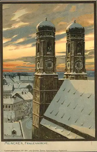 Diemer Zeno Litho Nr. 1041 Muenchen Frauenkirche Kat. Kuenstlerkarte