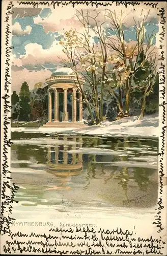 Diemer Zeno Litho Nr. 1978 Nymphenburg Schlosspark Kat. Kuenstlerkarte