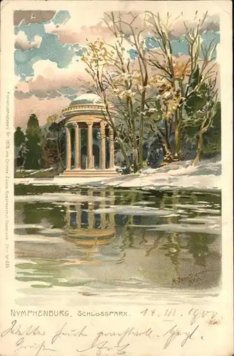 Diemer Zeno Litho Nr. 1978 Nymphenburg Schlosspark Kat. Kuenstlerkarte