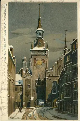 Diemer Zeno Litho Nr. 1043 Muenchen altes Rathaus  Kat. Kuenstlerkarte