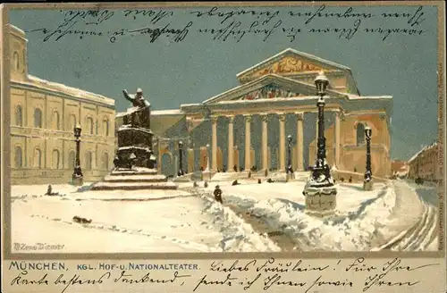 Diemer Zeno Litho Nr. 1036 Muenchen Nationaltheater Kat. Kuenstlerkarte