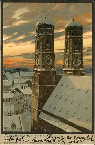 Diemer Zeno Litho Nr. 1041 Muenchen Frauenkirche Kat. Kuenstlerkarte