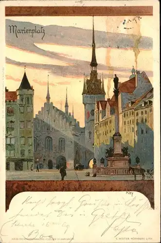 Kley Nr. 86 Marienplatz Muenchen Kat. Kuenstlerlitho