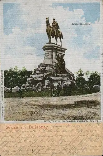 Wilhelm I Duisburg Kaiserdenkmal Seidenkarte Kat. Persoenlichkeiten