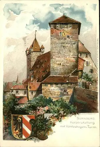 Martin Hermann Litho Nuernberg Kaiserstallung Turm Wappen Kat. Kuenstlerkarte