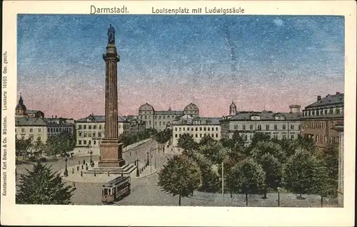 Verlag Braun Nr. 14985 Darmstadt Louisenplatz Ludwigssaeule  / Verlage /