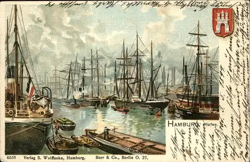 Segelschiffe Hafen Hamburg Schwarz Weiss Rot Fahne Kat. Schiffe
