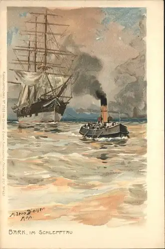 Diemer Zeno Litho Nr. 2188 Bark Segelschiff  Kat. Kuenstlerkarte