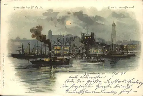 Heide A. Nr. 694 St. Pauli Hamburg Hafen Dampfer Kat. Kuenstlerlitho