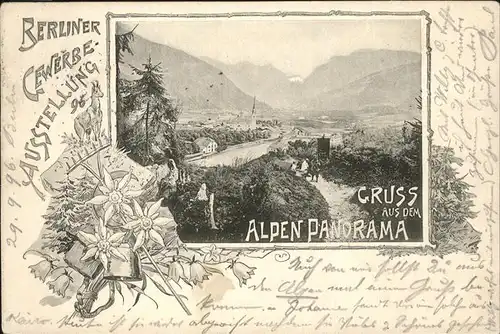 Ausstellung Gewerbe Berlin 1896 Alpen-Panorama Edelweiss Glocke  / Expositions /