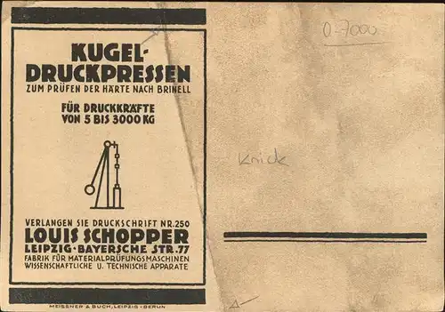 Maschinen Kugeldruckpresse Louis Schopper Leipzig Kat. Handwerk