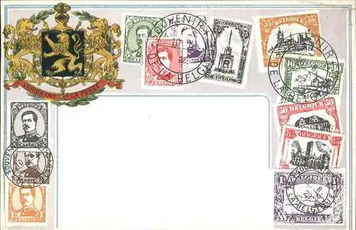 Briefmarke auf Ak Belgien Belgique Wappen Litho Kat. Besonderheiten