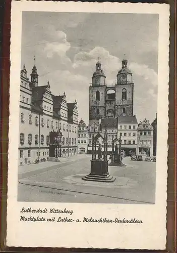 Wittenberg Lutherstadt Marktplatz mit Luther und Melanchthon Denkmaelern / Wittenberg /Wittenberg LKR