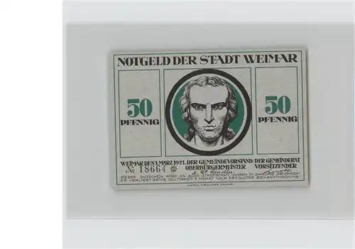 Weimar Thueringen Notgeld 50 Pfennig / Weimar /Weimar Stadtkreis