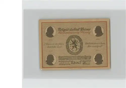 Weimar Thueringen Notgeld 25 Pfennig / Weimar /Weimar Stadtkreis