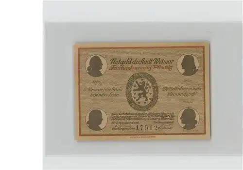 Weimar Thueringen Notgeld 25 Pfennig Gothehaus am Frauenplan / Weimar /Weimar Stadtkreis