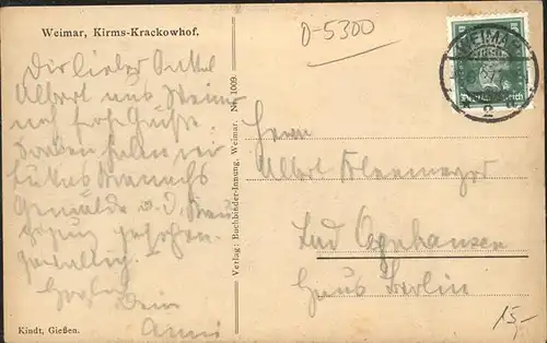 Weimar Thueringen Kirms-Krackowhof Kuenstlerkarte Kindt / Weimar /Weimar Stadtkreis