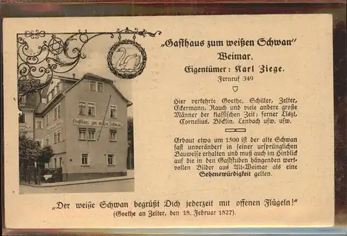 Weimar Thueringen Gasthaus zum Weissen Schwan Karl Ziege Auto / Weimar /Weimar Stadtkreis