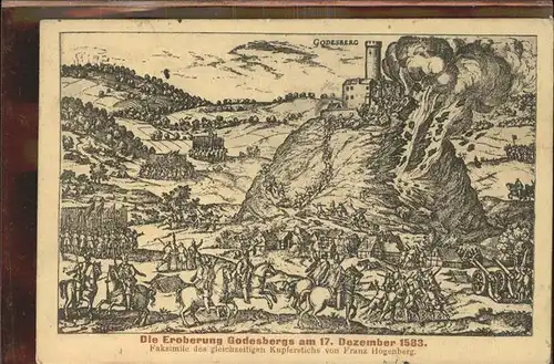 Bad Godesberg Eroberung den Godesberges 17.12.1583 Kupferstich von Franz Hogenberg Kat. Bonn