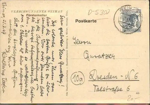 Weimar Thueringen Fuerstenkeller Kuenstlerkarte Kurt Halboth / Weimar /Weimar Stadtkreis