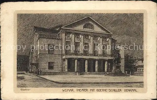 Weimar Thueringen Theater mit Goethe Schiller Denkmal / Weimar /Weimar Stadtkreis