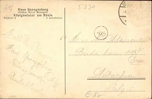 wb14910 Koenigswinter Haus Spangberg Schiff x Kategorie. Koenigswinter Alte Ansichtskarten