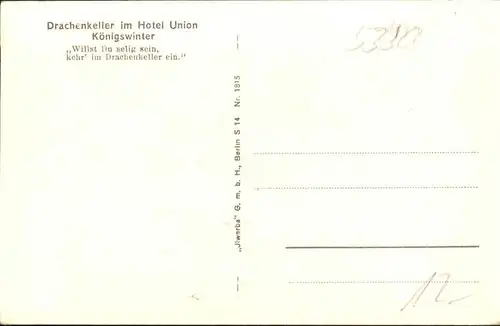 wb15261 Koenigswinter Drachenkeller Hotel Union * Kategorie. Koenigswinter Alte Ansichtskarten