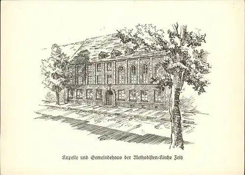 Zeitz Burgenland Methoditen Kirche Gemeindehaus Kapelle Zeichnung Kuenstlerkarte Kat. Zeitz