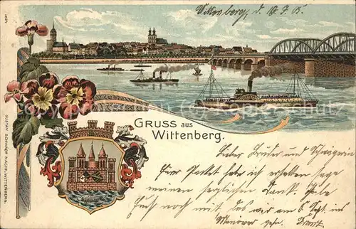 Wittenberg Lutherstadt Dampfschiff Seitenraddampfer Elbbruecke Wappen / Wittenberg /Wittenberg LKR