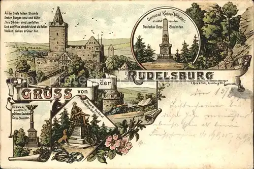 Rudelsburg Denkmal Kaiser Wilhelm Corps. Studenten Kat. Bad Koesen