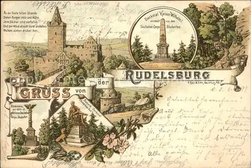 Rudelsburg Denkmal Corps. Studenten Kaiser Wilhelm Kat. Bad Koesen