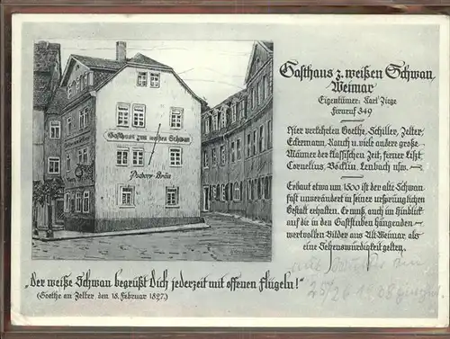 Weimar Thueringen Gasthaus z. weissen Schwan Geschichte / Weimar /Weimar Stadtkreis