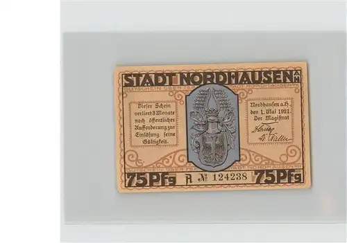 Nordhausen Thueringen Harz Gutschein 75 Pfennig  Kat. Nordhausen